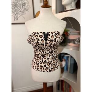 Guess Women's Cheetah Print Tube Bustier Top Sz XS Valentines Pin Up Biker‎ Y2K